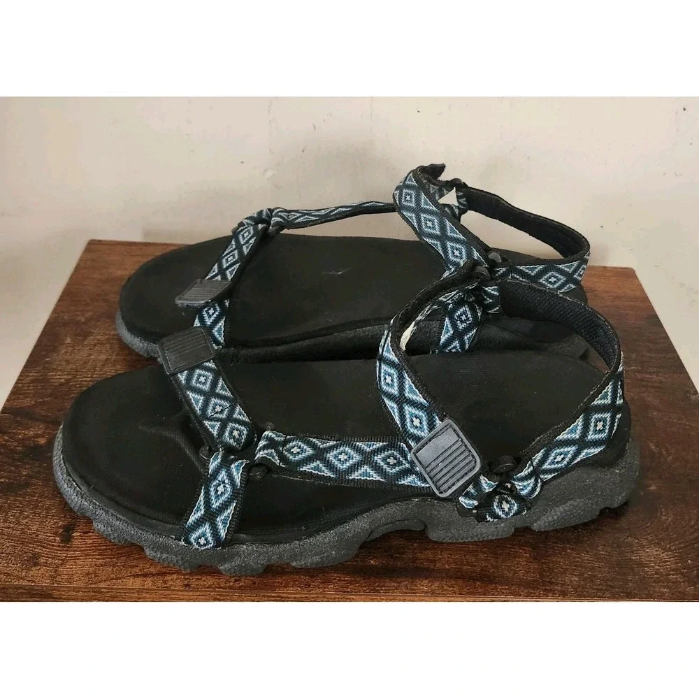 Eddie Bauer Mens Size 10M Blue Geometic Hiking Sport Sandals Shoes  Adjustable
